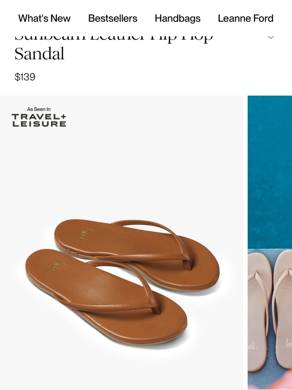 beek Tan Leather Flip Flop Sandals